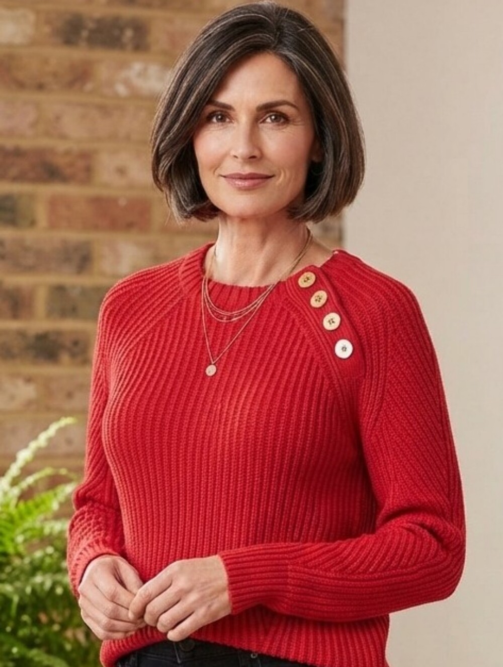 Lauren Ralph Lauren Red Shoulder Button Crew Neck‎ Classic Sweater Size S